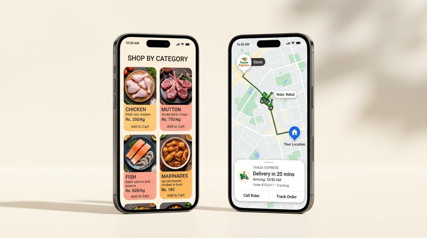 TaazaExpress Mobile App - Shop by Category & Live Order Tracking